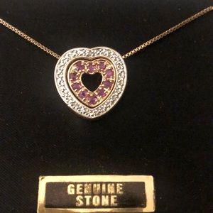 18kt Gold over Sterling Genuine Stone Heart Pendant Necklace